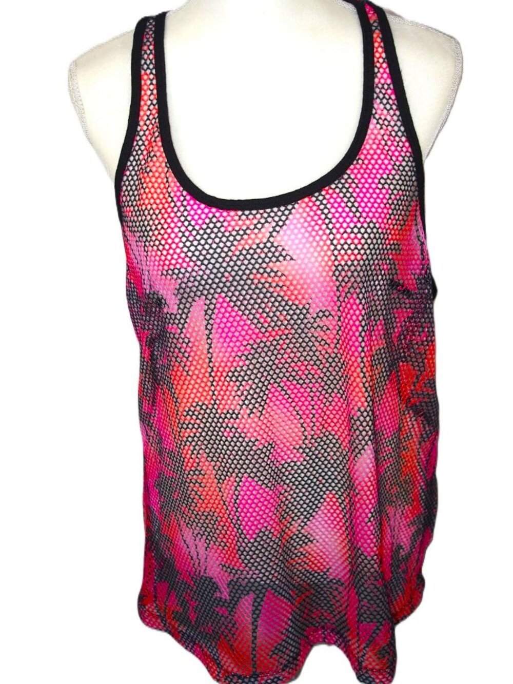 This Victoria's Secret Pink Large Mesh Racer Back Tank Top in Tropical Palm Tree